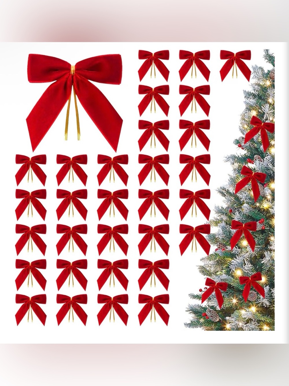 30 Pcs Red Velvet Christmas Bows 3.5” Decorations For Trees, Wreaths, Gifts